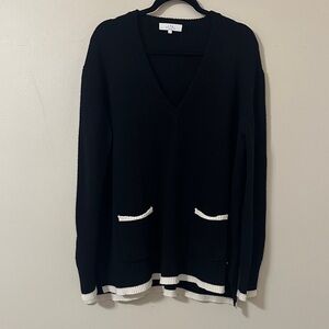 Pearl by Lela Rose Womens V-Neck Wool/Cashmere Blend Tunic Sweater Sz Large Chic